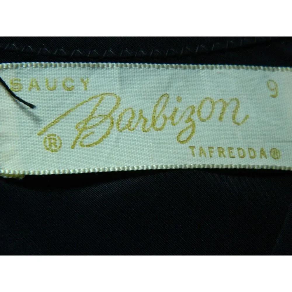BARBIZON Full Slip Dress Black Vintage Taffeta Lace  Saucy Tafredda ‎ Zip Size 9
